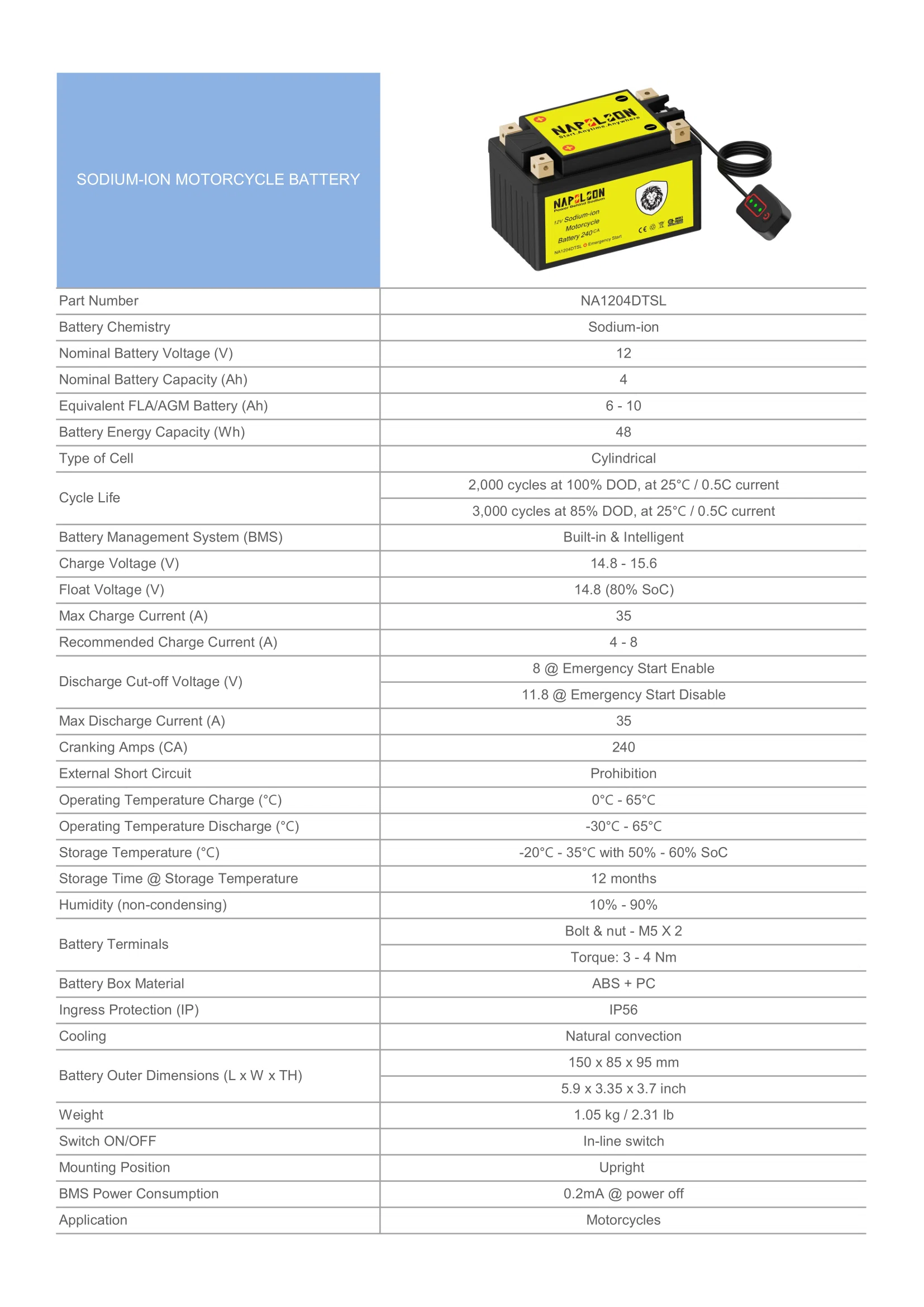 Sodium-ion motorcycle battery 12V 240CA NA1204DTSL.webp